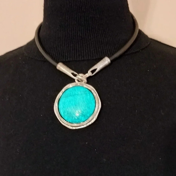 Chunky Blue Green Pendant Cable Chain Necklace - Picture 2 of 7